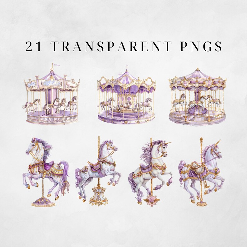 Purple Carousel Watercolor Clipart (digital Download, Transparent Pngs ...