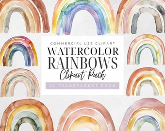 Boho Rainbow Watercolor Clipart: Nursery Wall Art PNG (Digital Download)