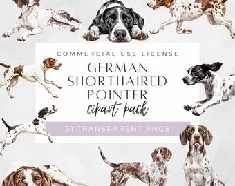 German Shorthaired Pointer Clipart, Watercolor Dog Breed Clipart, Dog Lovers Gift, Printable Stickers, Transparent PNGs, Commercial Use
