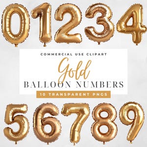 Gold Ballon Zahlen Clipart | Goldfolienballons | Geburtstag Ballon Clip Art | Party Clipart | Folienballon Clipart | Sprechblase Zahlen Png