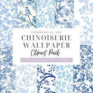 Chinoiserie Wallpaper Clipart, French Toile De Jouy, Seamless Texture, Repeating Pattern, Floral Digital Paper,Background PNG,Commercial Use