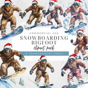 Noël Bigfoot snowboard, Clipart Bigfoot, Sasquatch Png, Père Noël Bigfoot, Sublimation Bigfoot, Clipart Sasquatch, aquarelle Bigfoot