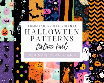 Halloween Seamless Patterns: Spooky Clipart, Pumpkin, Ghosts (Digital Download PNG)