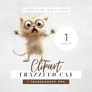 Frazzled Cat Clipart Single, Funny Cat Clipart, Quirky Cat Clipart, Cartoon Cat, Frazzled Cat Clip Art, Transparent PNG, Commercial Use PNG