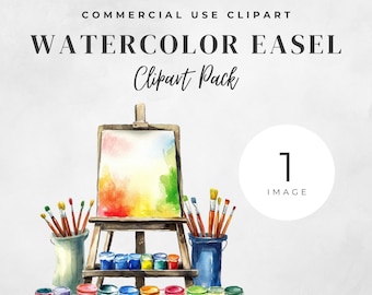 Painter Clipart, Easel, Colorful Watercolor Paint Splatter, Quirky Artist Supplies, Commercial Use, Transparent Pngs, Digital Download