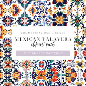 Conjunto de imágenes prediseñadas de Talavera mexicana, imágenes prediseñadas de azulejos mexicanos, calcomanías digitales, descarga digital, diseños de mosaicos, uso comercial, arte mexicano