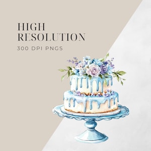 Watercolor Blue Cakes Clipart, Pretty Dessert, Digital Download ...