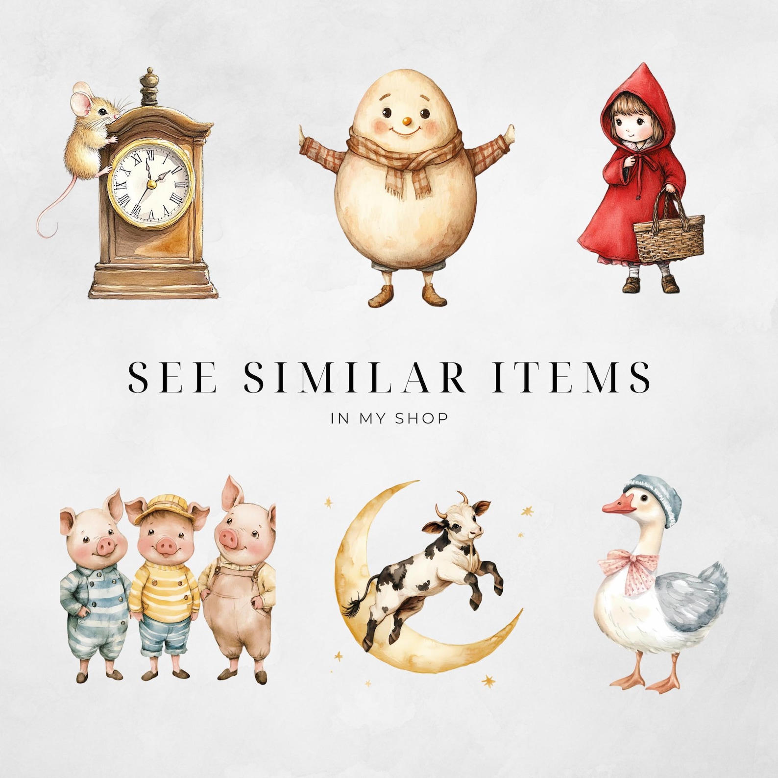 Watercolor Nursery Rhymes Clipart, Cat and the Fiddle, Hey Diddle ...