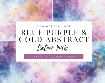 Blue Purple & Gold Texture Pack, Alcohol Ink Clipart, Abstract Clipart, Background PNG,Watercolor Texture,Watercolor Splashes,Commercial Use