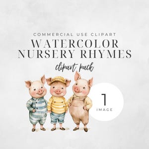 Imágenes prediseñadas de rimas infantiles con acuarela de los tres cerditos, imágenes prediseñadas de cuentos de hadas, decoración de guardería, imágenes prediseñadas de cuentos infantiles, invitación para baby shower