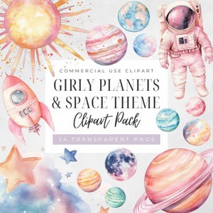 Aquarell rosa Planeten Clipart, Weltraum-Babyparty, Universum Geburtstag, süßer Astronaut, digitaler Download, transparente PNG, kommerzielle Nutzung