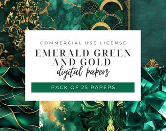 Smaragdgroen en goud digitaal papier, plakboekpapier, smaragd en goud, digitale achtergrond, digitale scrapbooking, ongewenste dagboekpagina's