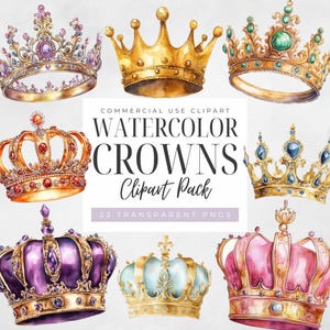 Corona real en acuarela, descarga digital, uso comercial, PNG transparente, tiara de princesa dorada, tema del Principito, joyas