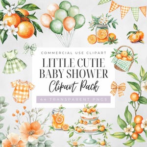 Eine kleine süße Babyparty Clipart, Aquarell Zitrus, Orange Blüte Geburtstag einladen, transparenter Png, digitaler Download, kommerzielle Nutzung