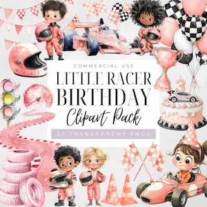 Pink Race Car Clipart, Little Racer, Girl Birthday Invitation, Two Fast Party, Watercolor Racing Car Png, Kids Race Car Party Decor, Trophy