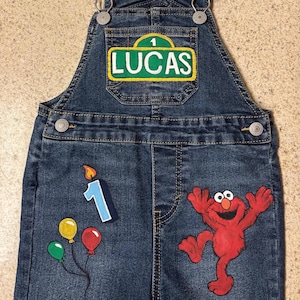 Sesame Street Overalls Custom Hand Painted for Babies and Kids