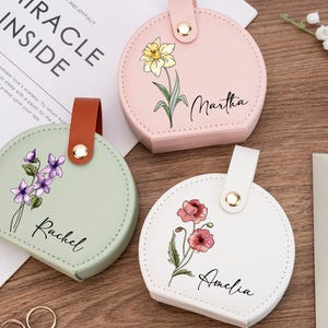 Portagioie da viaggio personalizzato, portagioie con fiori di nascita, portagioie personalizzato per damigelle d'onore, portagioie da viaggio con iniziale, regalo per la festa nuziale