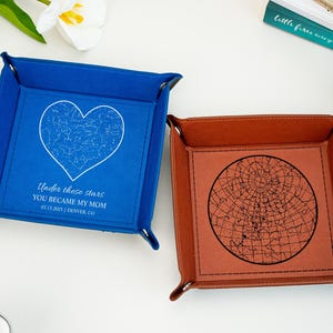 Service de voiturier personnalisé, cadeau d'anniversaire de mariage pour couple, plateau de rangement en cuir, plateau de bureau décoratif personnalisé ciel nocturne, fiançailles
