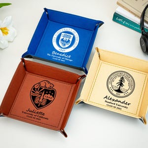 Custom College Logo Leather Tray,Catchall Valet Tray For Graduating Gift,Class Of 2025 Tray,Gifts For Graduation,University Logo Keepsake