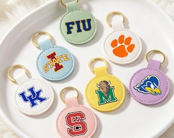 Personalized University Logo Keychain,Graduation Gift For Him Her,Leather Keyring,Graduation Round Key Holder,Class Of 2026,Grad Party Gifts