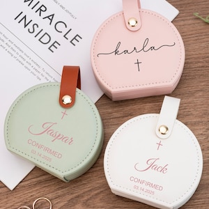 Taufe Geschenk für Mädchen Schmuckschatulle, personalisierte Leder Schmuckschatulle, 1. Heilige Kommunion Geschenk, benutzerdefinierte Mädchen Name Schmuck Reiseetui, Taufe Geschenk