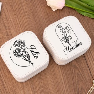 Portagioielli da viaggio personalizzati con fiori di nascita, mini portagioielli, portaoggetti, regali per damigelle d'onore, regalo di compleanno, regalo di addio al nubilato, regalo per la mamma