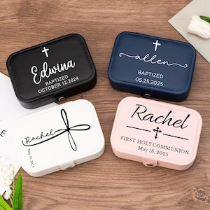 Benutzerdefinierte Konfirmation Geschenke für Mädchen, personalisierte Erstkommunion Schmuckschatulle, Taufgeschenke, individuelles Geschenk für Patenkind, religiöse Geschenke