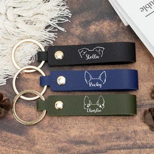 Custom Dog Owner Gift Ideas,Personalized Leather Keychain,Dog Ear Leathe Keyring,Pet Lover Gift,Pet Memorial Gift,Dog Owner,Dog Mom,Dog Dad