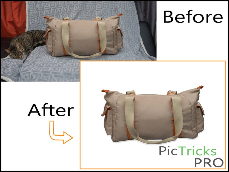 May include: A beige canvas tote bag with orange trim and two beige straps. The bag has a zipper closure and a small pocket on the front.