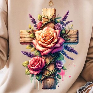 Christian PNG Sublimation Design Instant Digital Download, Cross and Roses PNG design, Cute Graphics, Cross png Design, Cross sublimation