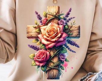 Christian PNG Sublimation Design Instant Digital Download, Cross and Roses PNG design, Cute Graphics, Cross png Design, Cross sublimation