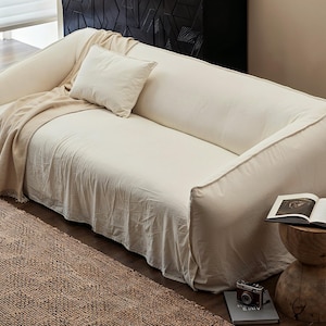 Light brown one-piece sofa cover, complete sofa cover, sofa replacement cover, custom size, custom sofa cover.