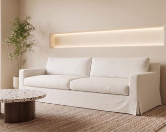 White Linen Slipcover, Custom-size Couch Cover, Replacement Covers Only for Sofa