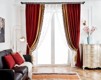 Handgemaakte tweekleurige fluwelen gordijnen, Europese luxe franjes