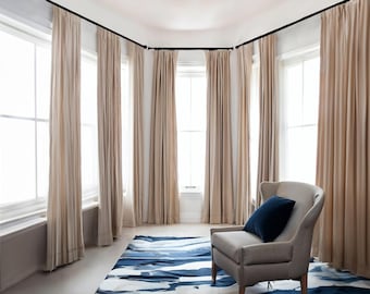 Extra - long curtains, Beige Linen Curtains for Windows, solid - color curtains - Elegant Drapes for Living Room & Bedroom.