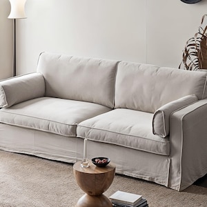 Light grey single piece sofa cover, complete sofa cover, sofa replacement cover, custom sofa cover.