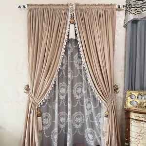 Custom made curtains, European beige velvet curtains, living room curtains, handmade , decorative curtains.
