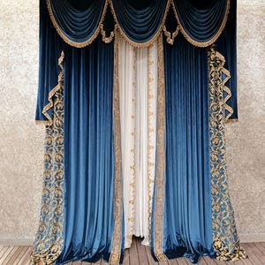European style blackout curtains, custom size, navy blue velvet curtains, bedroom curtains.