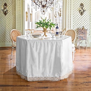 Polygon Pleated Tableskirt With Decorative Trim,White Table Skirt,Custom Table Skirt,Pleated Table Cover,Living Room Decor