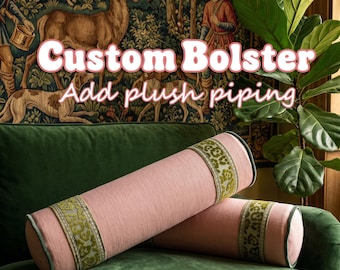 Soft Fabric Cylindrical Bolster Cushion, Decorative Throw Roll Pillow with  Piping & Floral Trim for Home Decor