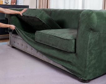 Velvet Slipcover, Green Flannel Sofa cover and Cushion Covers