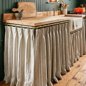 French Farmhouse Striped Linen Cafe Curtains, Light Filtering Tier Curtains for Kitchen Nook, Custom Privacy Window Treatments