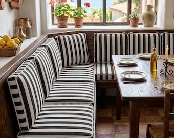 Cojín para banqueta en forma de L a rayas blancas y negras, cojín decorativo a rayas suaves, almohada decorativa para sala de estar,
