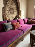 Custom L-Shaped Velvet Sofa Cushion in Rich Magenta, Bohemian Plush Velvet Corner Sofa Cushion Pad