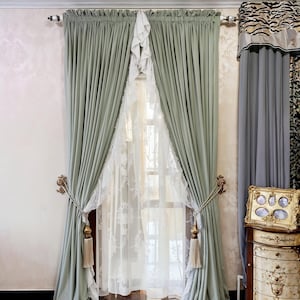 Light Green Velvet Curtains, European Curtains, Bedroom Curtains, Dining Room Curtains Custom Sizes.