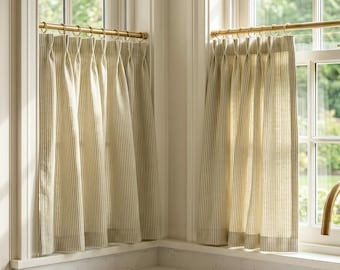 Pleated Cafe Curtain, French Style Linen Small Window Treatment