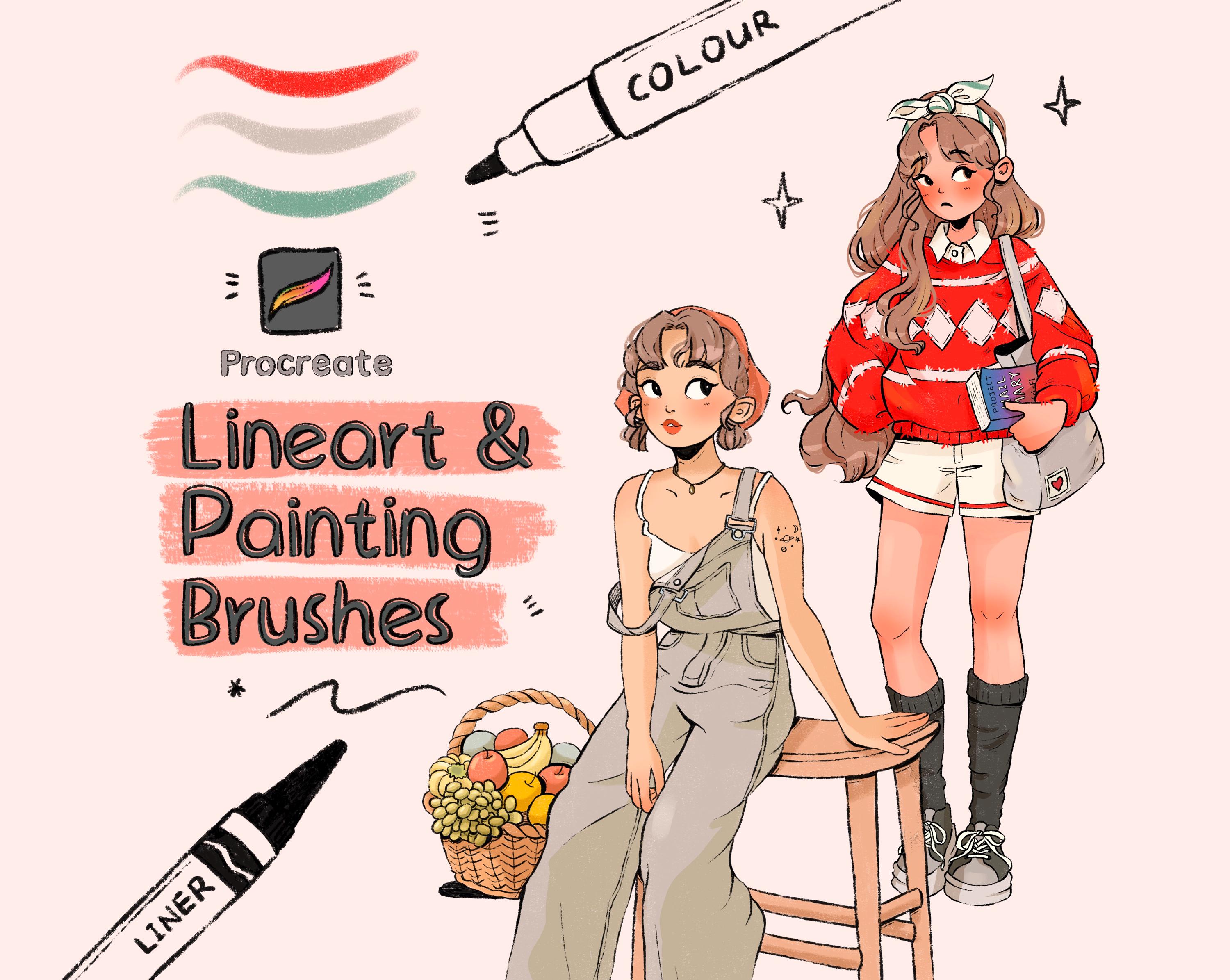 Procreate Brush Duo – Textured Charcoal Liner & Soft Mist Colouring Brush Set