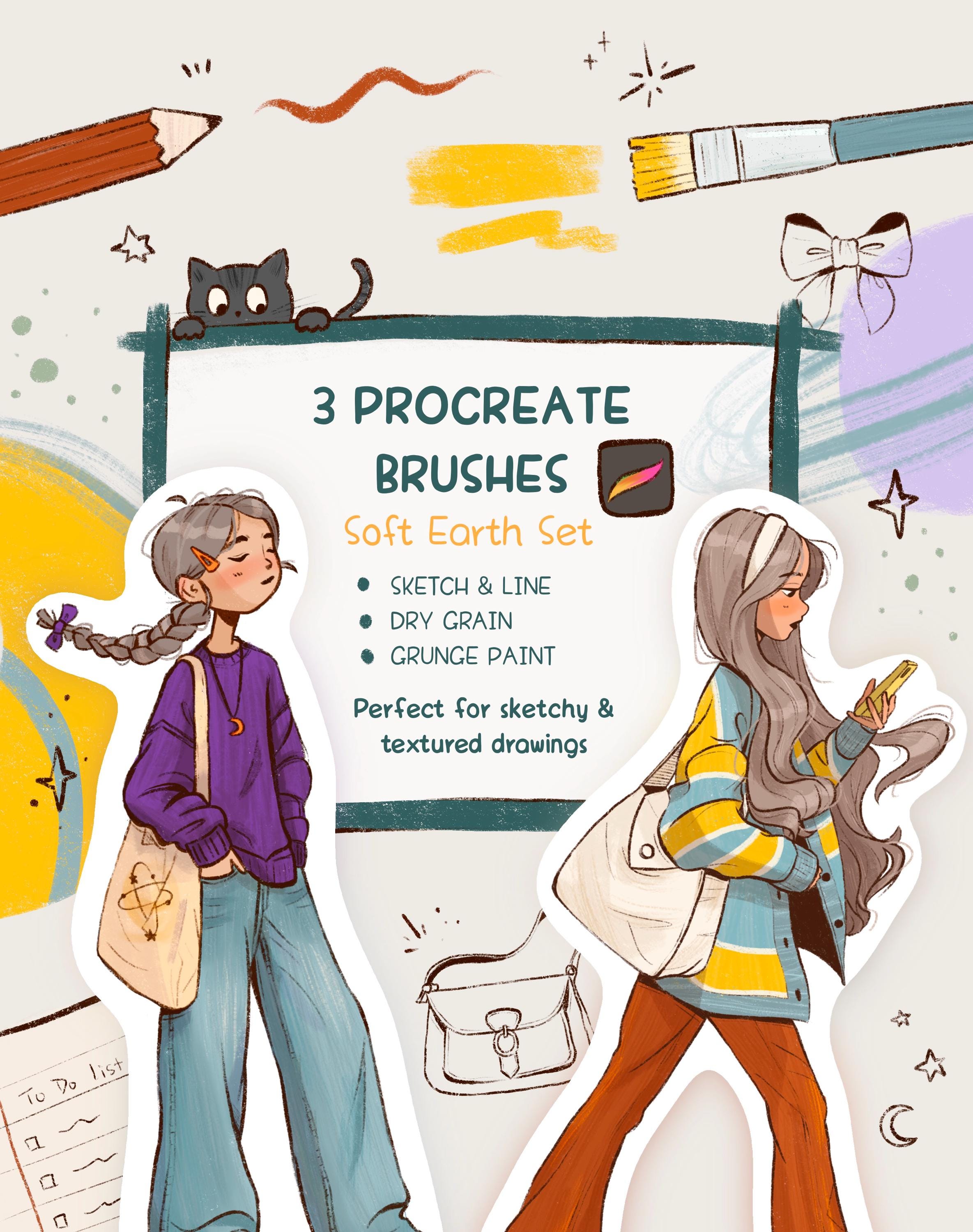 Procreate Brush Set | Lineart, Dry Grain & Textured Painting Brushes ...