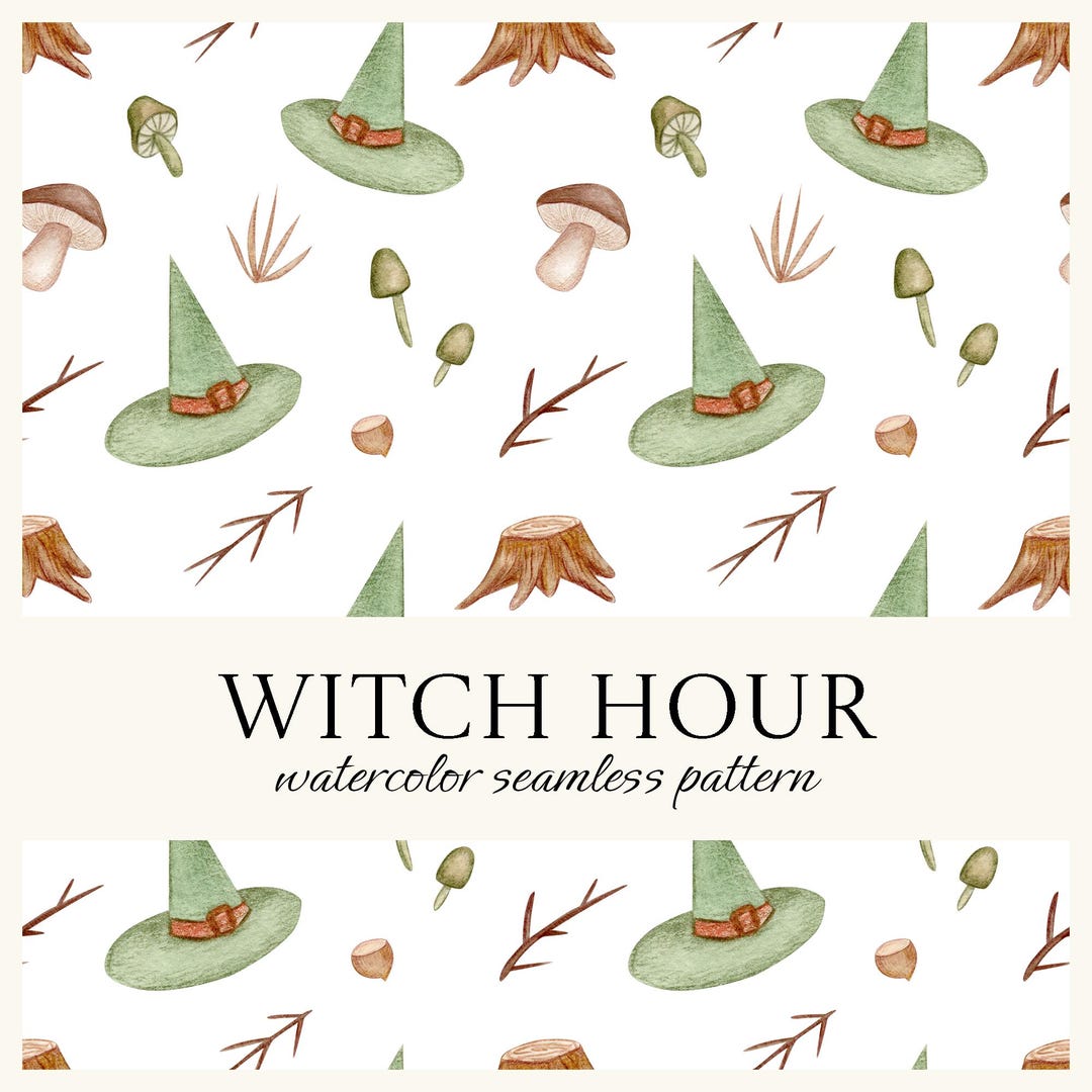 Watercolor Witch Seamless Pattern: Halloween Printable Digital Download ...
