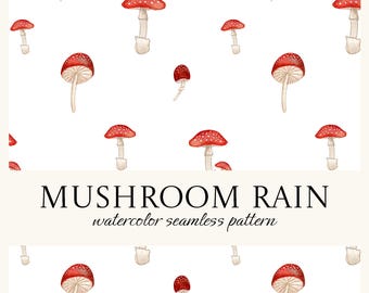 Fly Agaric Mushroom Watercolor Seamless Pattern: Autumn Woodland Scrapbook Paper (PNG JPG Digital Download)